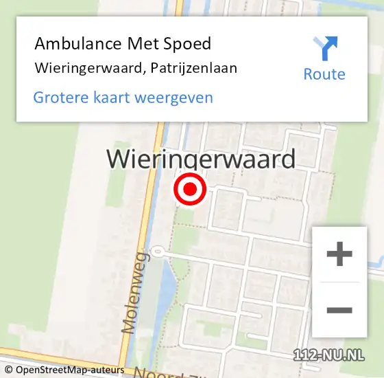 Locatie op kaart van de 112 melding: Ambulance Met Spoed Naar Wieringerwaard, Patrijzenlaan op 25 mei 2022 22:28