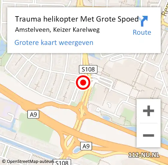 Locatie op kaart van de 112 melding: Trauma helikopter Met Grote Spoed Naar Amstelveen, Keizer Karelweg op 25 mei 2022 22:47