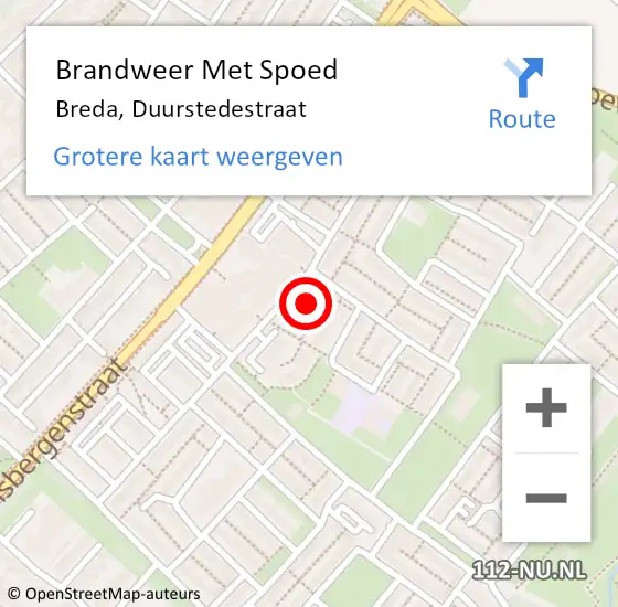 Locatie op kaart van de 112 melding: Brandweer Met Spoed Naar Breda, Duurstedestraat op 25 mei 2022 23:13