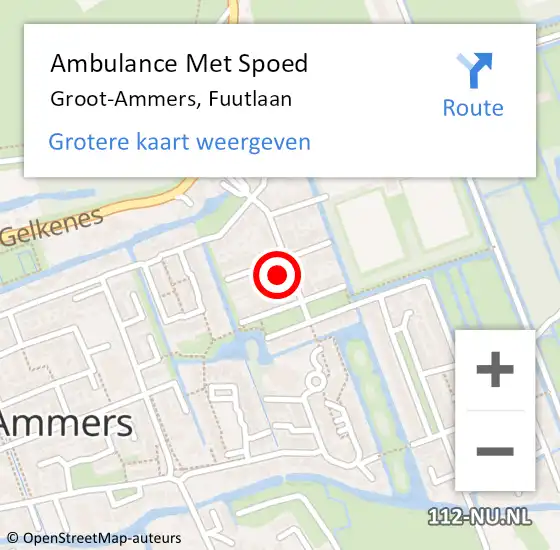 Locatie op kaart van de 112 melding: Ambulance Met Spoed Naar Groot-Ammers, Fuutlaan op 25 mei 2022 23:47