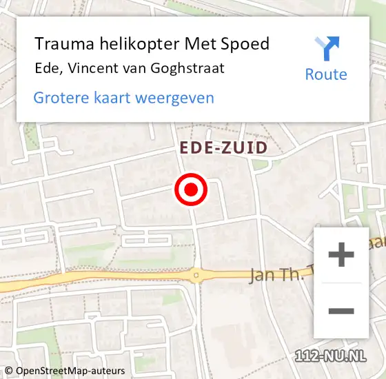 Locatie op kaart van de 112 melding: Trauma helikopter Met Spoed Naar Ede, Vincent van Goghstraat op 26 mei 2022 00:26