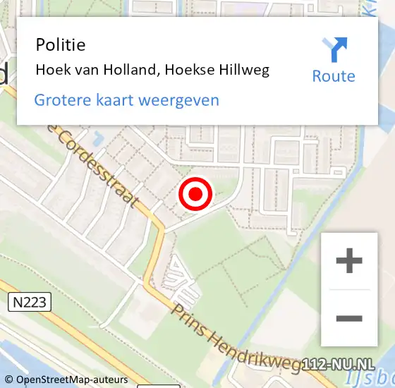 Locatie op kaart van de 112 melding: Politie Hoek van Holland, Hoekse Hillweg op 26 mei 2022 00:36