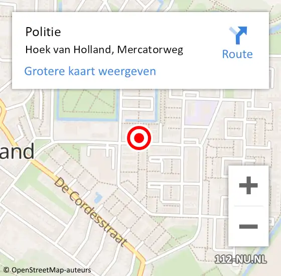 Locatie op kaart van de 112 melding: Politie Hoek van Holland, Mercatorweg op 26 mei 2022 00:47