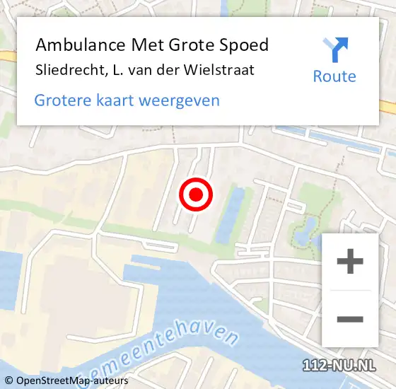 Locatie op kaart van de 112 melding: Ambulance Met Grote Spoed Naar Sliedrecht, L. van der Wielstraat op 26 mei 2022 00:48