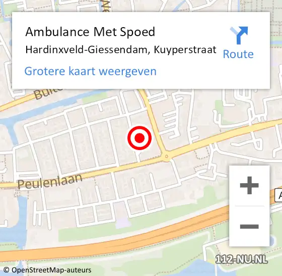 Locatie op kaart van de 112 melding: Ambulance Met Spoed Naar Hardinxveld-Giessendam, Kuyperstraat op 26 mei 2022 01:04