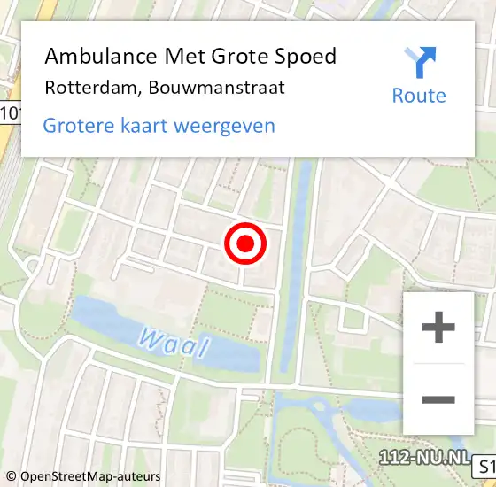 Locatie op kaart van de 112 melding: Ambulance Met Grote Spoed Naar Rotterdam, Bouwmanstraat op 26 mei 2022 01:11