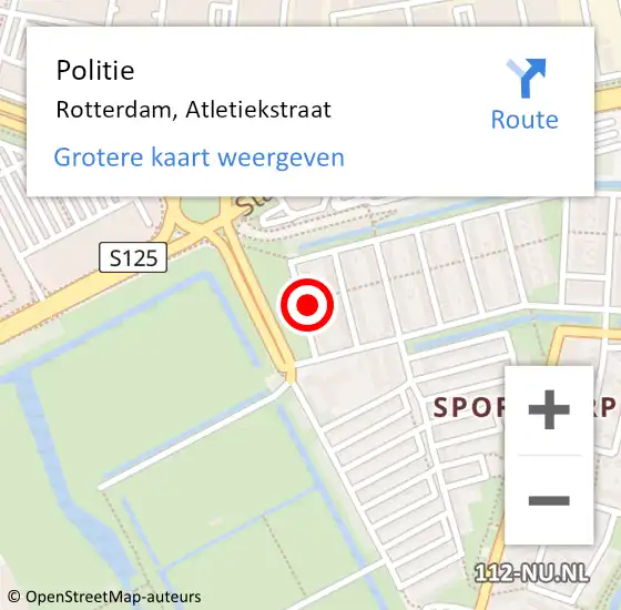 Locatie op kaart van de 112 melding: Politie Rotterdam, Atletiekstraat op 26 mei 2022 01:16