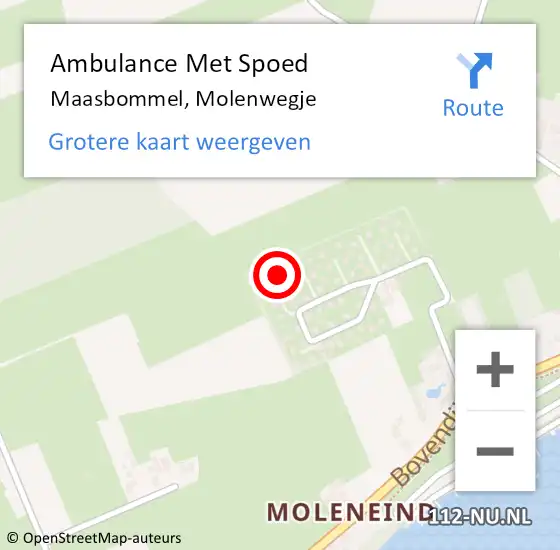 Locatie op kaart van de 112 melding: Ambulance Met Spoed Naar Maasbommel, Molenwegje op 26 mei 2022 01:19