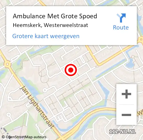 Locatie op kaart van de 112 melding: Ambulance Met Grote Spoed Naar Heemskerk, Westerweelstraat op 26 mei 2022 01:22