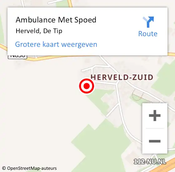 Locatie op kaart van de 112 melding: Ambulance Met Spoed Naar Herveld, De Tip op 26 mei 2022 01:37