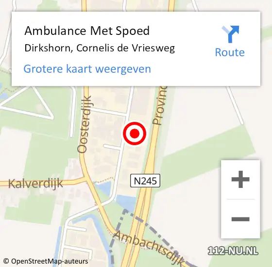 Locatie op kaart van de 112 melding: Ambulance Met Spoed Naar Dirkshorn, Cornelis de Vriesweg op 26 mei 2022 02:39