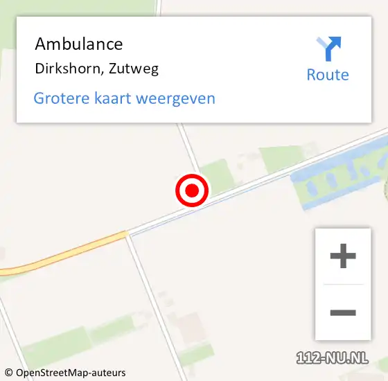 Locatie op kaart van de 112 melding: Ambulance Dirkshorn, Zutweg op 26 mei 2022 02:40