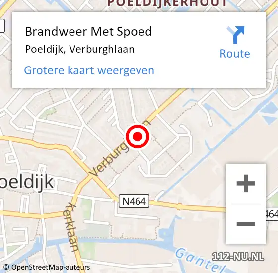 Locatie op kaart van de 112 melding: Brandweer Met Spoed Naar Poeldijk, Verburghlaan op 26 mei 2022 04:06