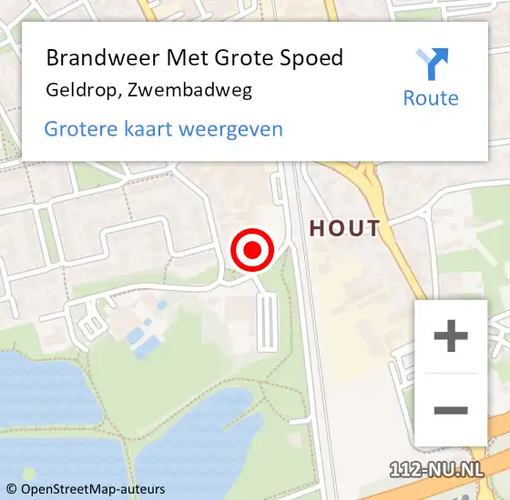 Locatie op kaart van de 112 melding: Brandweer Met Grote Spoed Naar Geldrop, Zwembadweg op 26 mei 2022 04:15