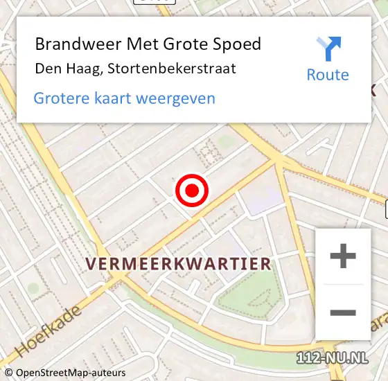 Locatie op kaart van de 112 melding: Brandweer Met Grote Spoed Naar Den Haag, Stortenbekerstraat op 26 mei 2022 04:16