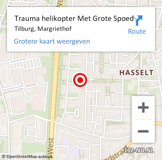 Locatie op kaart van de 112 melding: Trauma helikopter Met Grote Spoed Naar Tilburg, Margriethof op 26 mei 2022 04:33