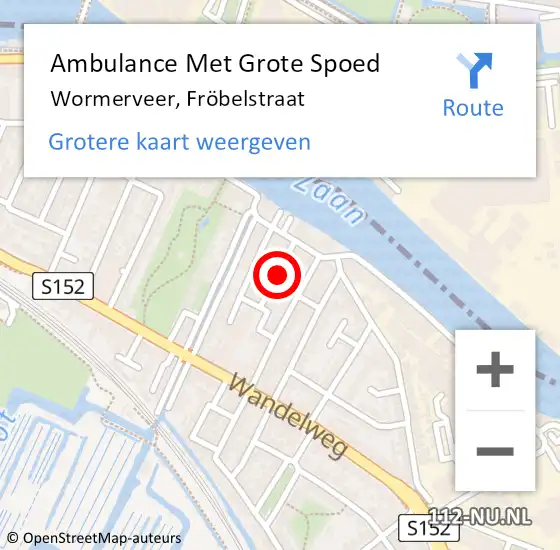 Locatie op kaart van de 112 melding: Ambulance Met Grote Spoed Naar Wormerveer, Fröbelstraat op 26 mei 2022 05:14