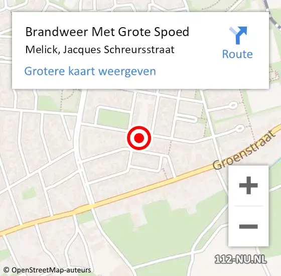 Locatie op kaart van de 112 melding: Brandweer Met Grote Spoed Naar Melick, Jacques Schreursstraat op 26 mei 2022 06:36