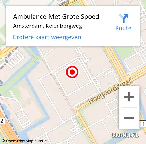 Locatie op kaart van de 112 melding: Ambulance Met Grote Spoed Naar Amsterdam-Zuidoost, Keienbergweg op 26 mei 2022 07:43