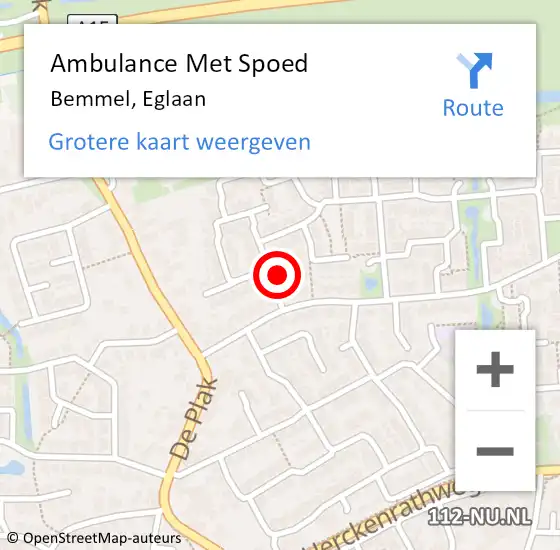 Locatie op kaart van de 112 melding: Ambulance Met Spoed Naar Bemmel, Eglaan op 26 mei 2022 08:17