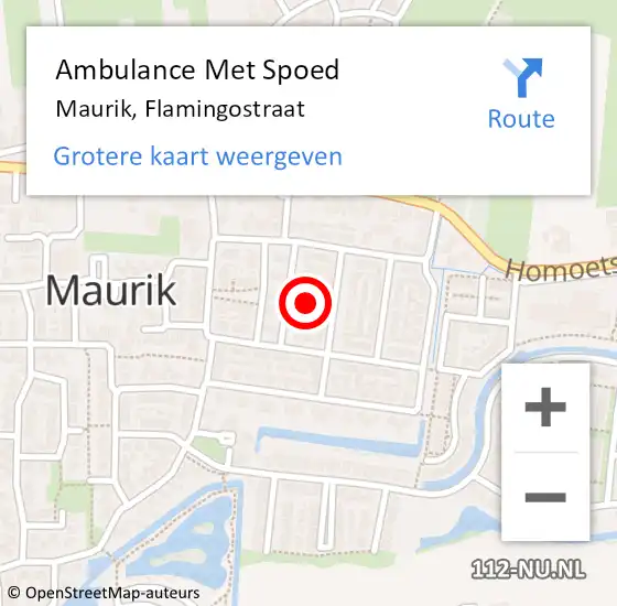 Locatie op kaart van de 112 melding: Ambulance Met Spoed Naar Maurik, Flamingostraat op 26 mei 2022 09:01