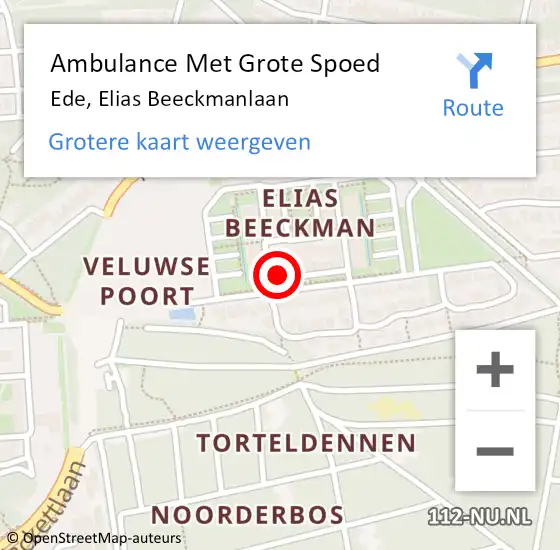 Locatie op kaart van de 112 melding: Ambulance Met Grote Spoed Naar Ede, Elias Beeckmanlaan op 26 mei 2022 09:23