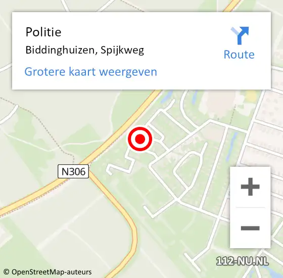 Locatie op kaart van de 112 melding: Politie Biddinghuizen, Spijkweg op 26 mei 2022 09:38