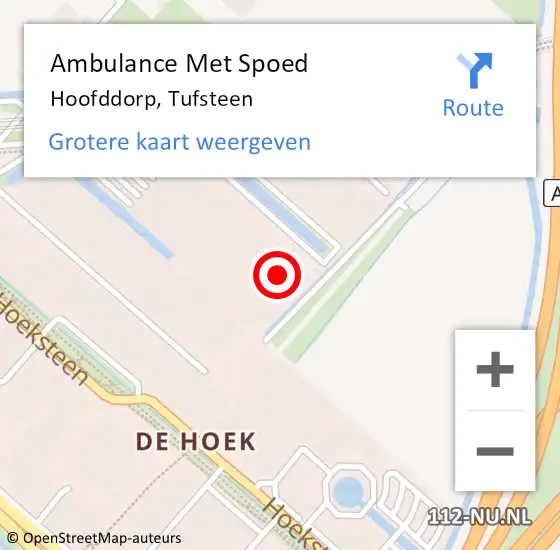 Locatie op kaart van de 112 melding: Ambulance Met Spoed Naar Hoofddorp, Tufsteen op 26 mei 2022 09:57