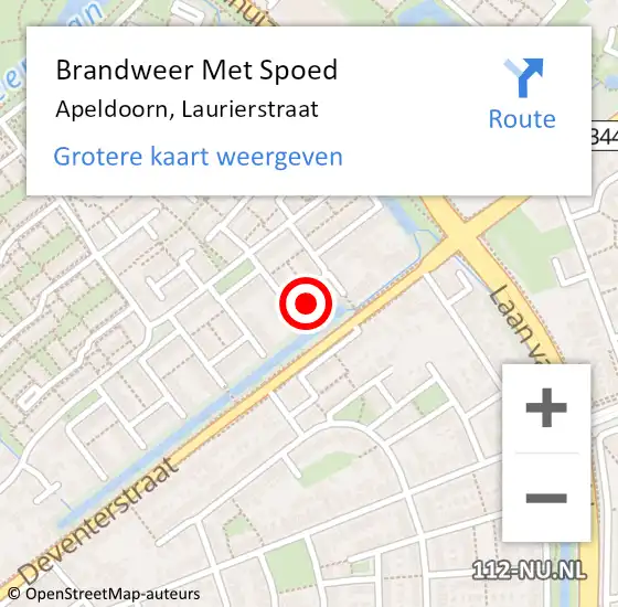 Locatie op kaart van de 112 melding: Brandweer Met Spoed Naar Apeldoorn, Laurierstraat op 26 mei 2022 10:14