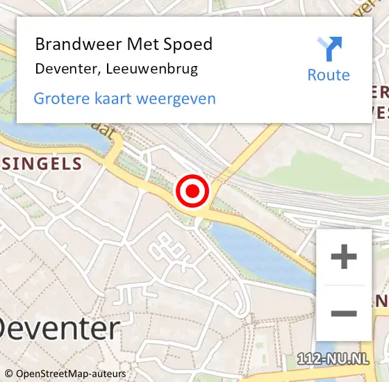 Locatie op kaart van de 112 melding: Brandweer Met Spoed Naar Deventer, Leeuwenbrug op 26 mei 2022 11:01