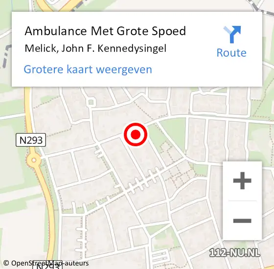 Locatie op kaart van de 112 melding: Ambulance Met Grote Spoed Naar Melick, John F. Kennedysingel op 26 mei 2022 11:08