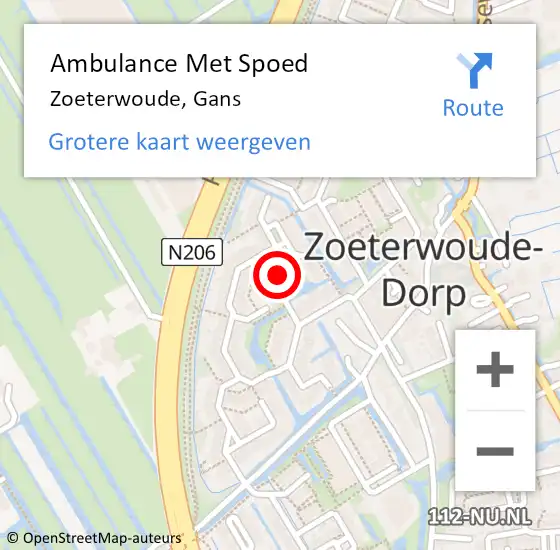 Locatie op kaart van de 112 melding: Ambulance Met Spoed Naar Zoeterwoude, Gans op 26 mei 2022 11:17