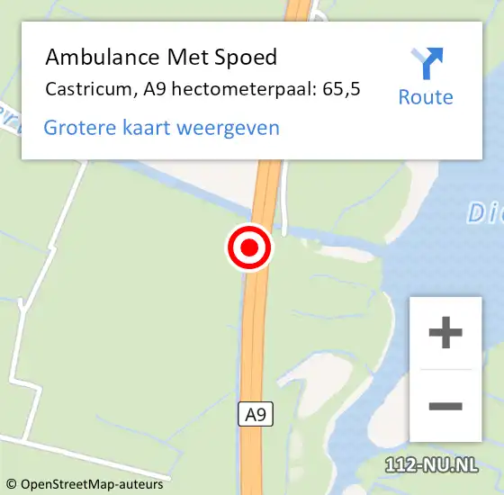 Locatie op kaart van de 112 melding: Ambulance Met Spoed Naar Castricum, A9 hectometerpaal: 65,5 op 26 mei 2022 11:20