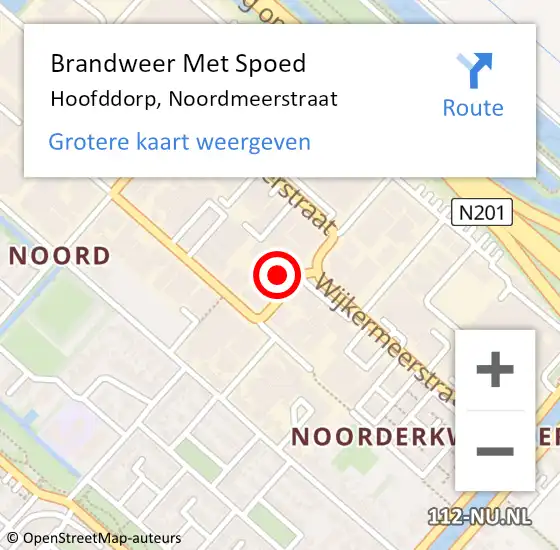 Locatie op kaart van de 112 melding: Brandweer Met Spoed Naar Hoofddorp, Noordmeerstraat op 26 mei 2022 11:36