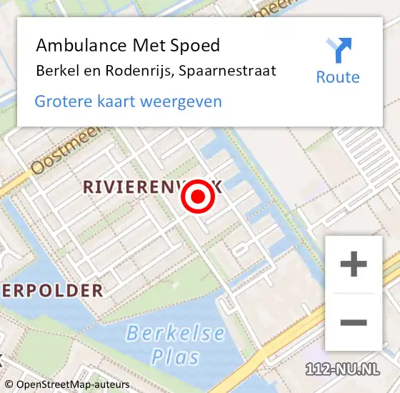 Locatie op kaart van de 112 melding: Ambulance Met Spoed Naar Berkel en Rodenrijs, Spaarnestraat op 26 mei 2022 12:04