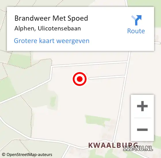 Locatie op kaart van de 112 melding: Brandweer Met Spoed Naar Alphen, Ulicotensebaan op 26 mei 2022 12:09