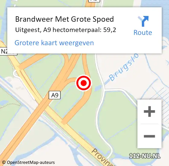 Locatie op kaart van de 112 melding: Brandweer Met Grote Spoed Naar Uitgeest, A9 hectometerpaal: 59,2 op 26 mei 2022 12:23