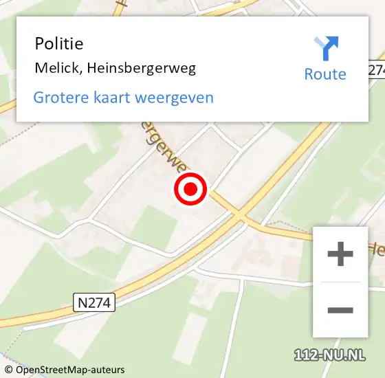 Locatie op kaart van de 112 melding: Politie Melick, Heinsbergerweg op 26 mei 2022 12:58