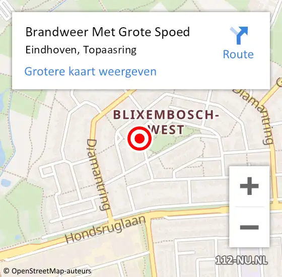 Locatie op kaart van de 112 melding: Brandweer Met Grote Spoed Naar Eindhoven, Topaasring op 26 mei 2022 13:05