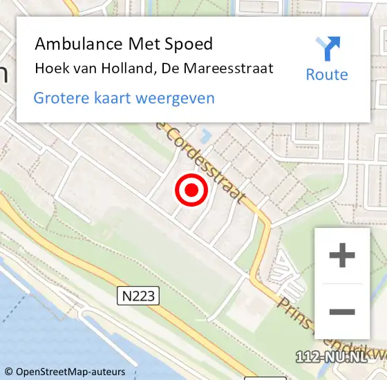 Locatie op kaart van de 112 melding: Ambulance Met Spoed Naar Hoek van Holland, De Mareesstraat op 26 mei 2022 13:47