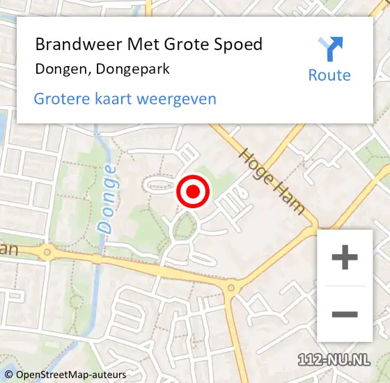 Locatie op kaart van de 112 melding: Brandweer Met Grote Spoed Naar Dongen, Dongepark op 26 mei 2022 13:55