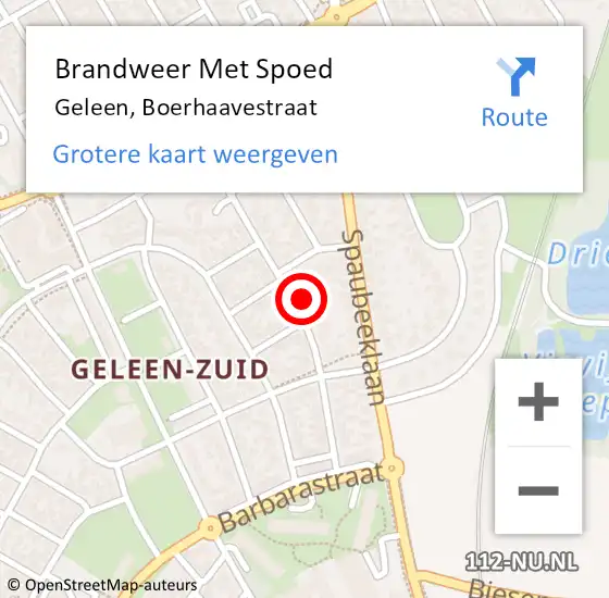 Locatie op kaart van de 112 melding: Brandweer Met Spoed Naar Geleen, Boerhaavestraat op 26 mei 2022 14:22
