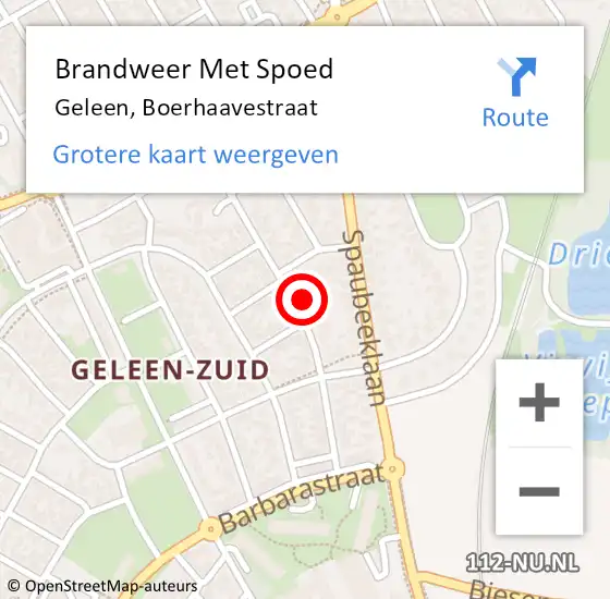 Locatie op kaart van de 112 melding: Brandweer Met Spoed Naar Geleen, Boerhaavestraat op 26 mei 2022 14:23