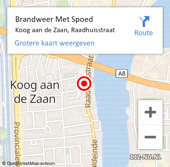 Locatie op kaart van de 112 melding: Brandweer Met Spoed Naar Koog aan de Zaan, Raadhuisstraat op 26 mei 2022 14:38