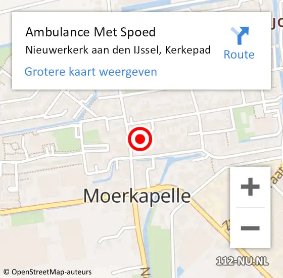 Locatie op kaart van de 112 melding: Ambulance Met Spoed Naar Nieuwerkerk aan den IJssel, Kerkepad op 26 mei 2022 15:18