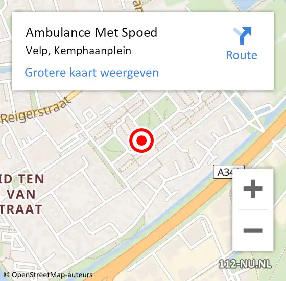 Locatie op kaart van de 112 melding: Ambulance Met Spoed Naar Velp, Kemphaanplein op 26 mei 2022 15:23