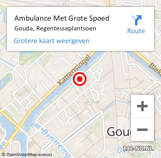 Locatie op kaart van de 112 melding: Ambulance Met Grote Spoed Naar Gouda, Regentesseplantsoen op 26 mei 2022 15:45
