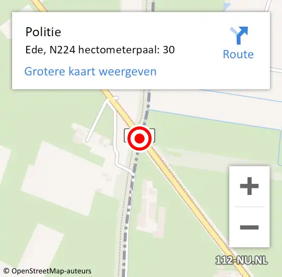 Locatie op kaart van de 112 melding: Politie Ede, N224 hectometerpaal: 30 op 26 mei 2022 15:58