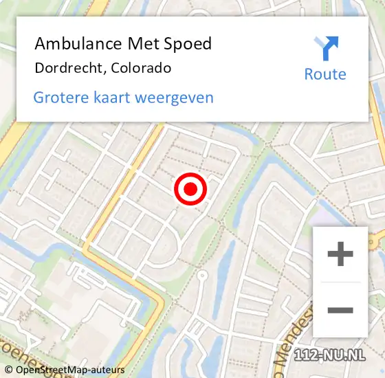 Locatie op kaart van de 112 melding: Ambulance Met Spoed Naar Dordrecht, Colorado op 26 mei 2022 16:13