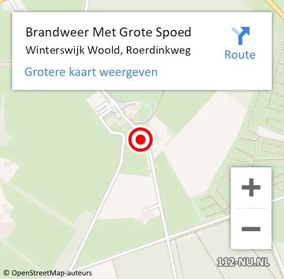 Locatie op kaart van de 112 melding: Brandweer Met Grote Spoed Naar Winterswijk Woold, Roerdinkweg op 26 mei 2022 16:16